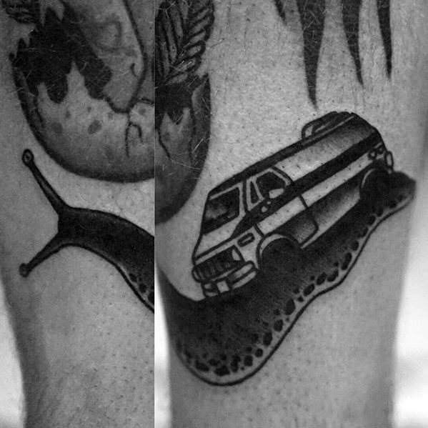 Leg Van With Snail Male Tattoo Designs