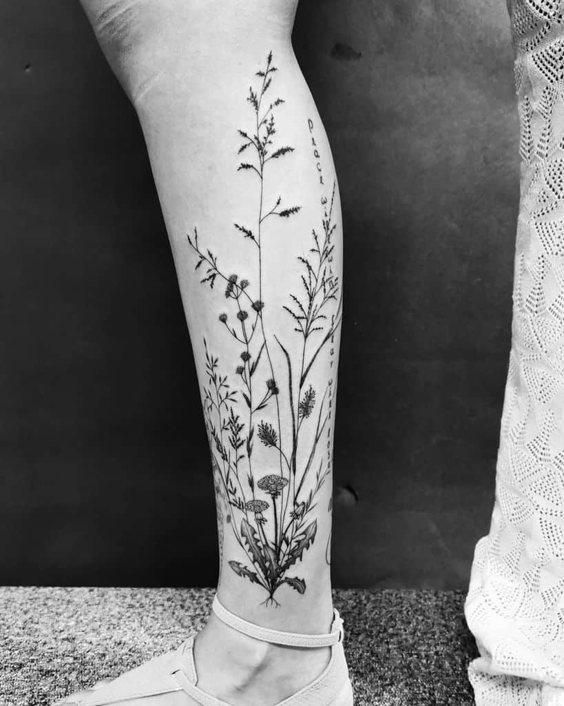 leg wildflower tattoos heidaritattoo