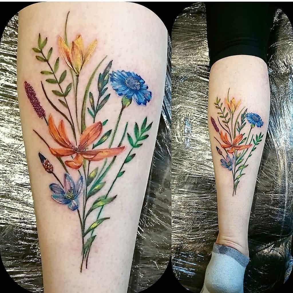 leg wildflower tattoos mad_tatter_designs