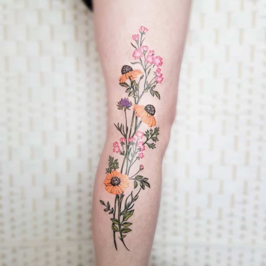leg wildflower tattoos rakefetattoo