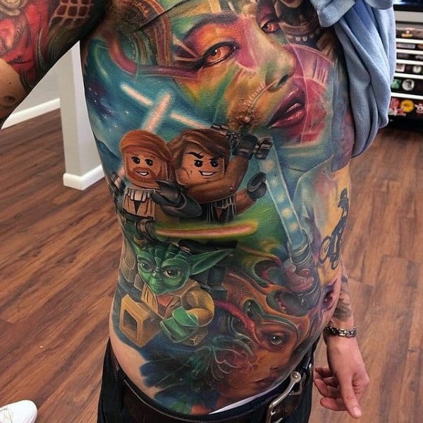 Lego Themed Mens Colorful Full Chest Tattoo