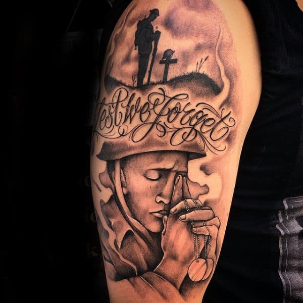 Lest We Forget Mens Memorial Half Sleeve Army Tattoo