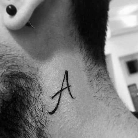 Letter A Mens Small Neck Tattoo Ideas