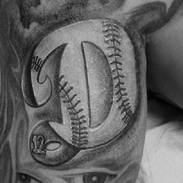 Letter D Baseball Arm Dodgers Mens Tattoo Designs