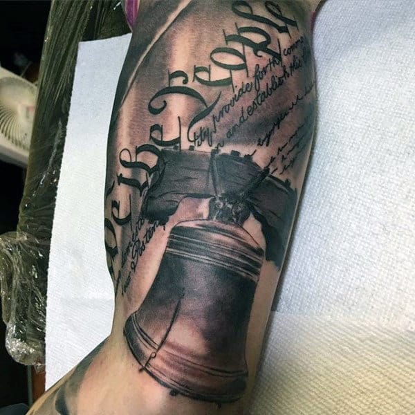 Liberty Bell Realistic We The People Half Sleeve Tattoos For Men