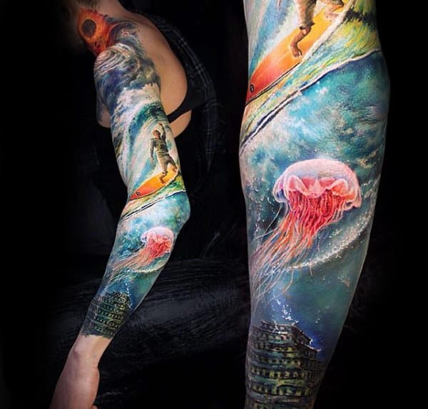 Life Underwater And Surf Tattoo Male Sleeves