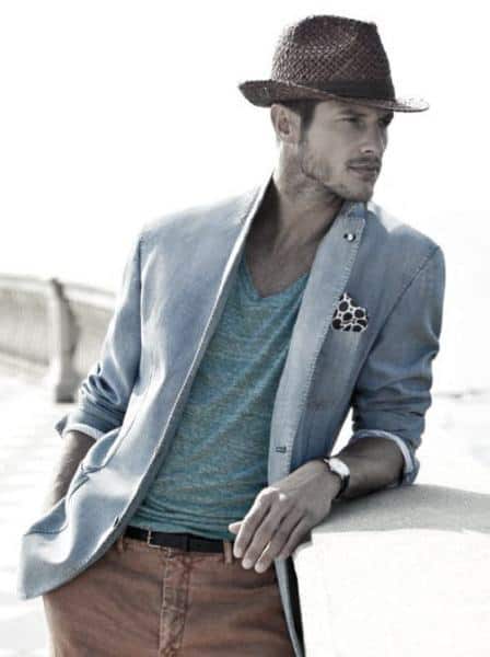 Light Blue Blazer With Tan Pants Casual Wear Style For Men