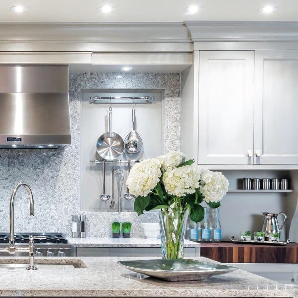 Light Grey Kitchen Cabients Crown Molding Interior Ideas
