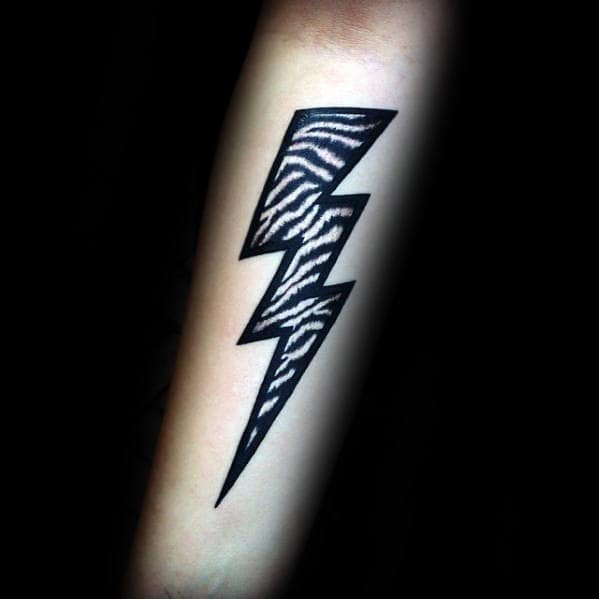 Lighting Bolt With Zebra Pattern Mens Inner Forearm Tattoos