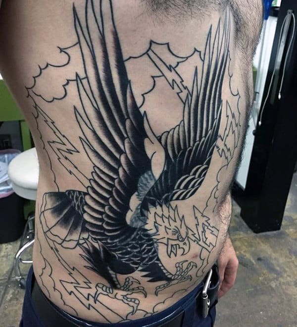 Lighting Eagle Traditional Mens Rib Cage Side Tattoo Designs