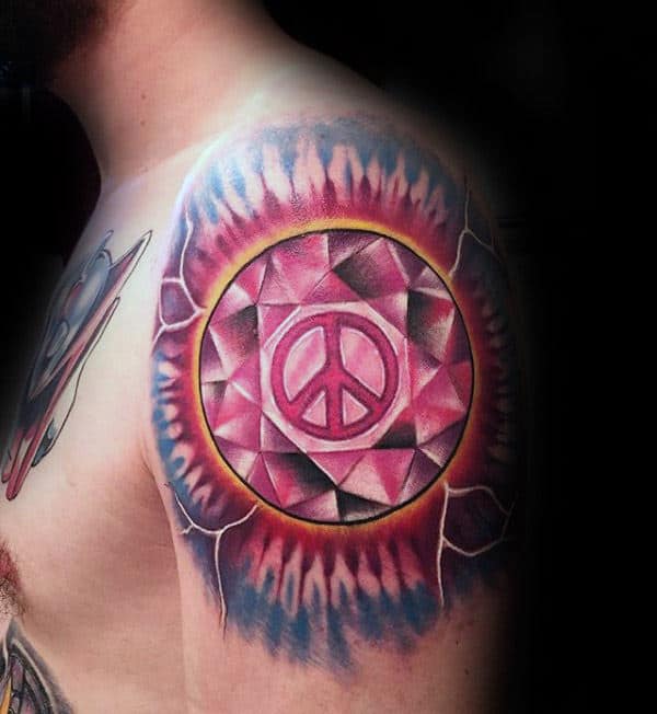 Lightning Colorful Peace Sign Mens Upper Arm Tattoos