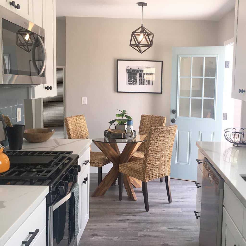 small glass table and wicker chairs dining room kitchen 