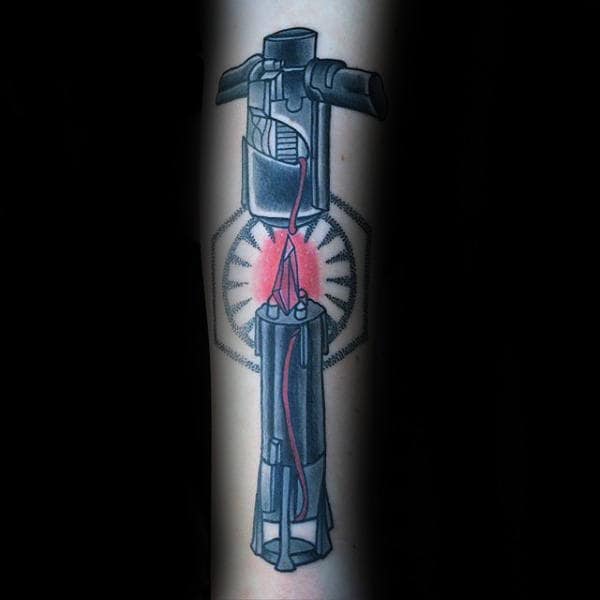 Lightsaber With Glowing Red Center Mens Arm Tattoo