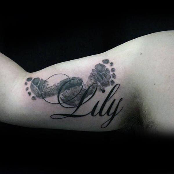 Lily Mens Inner Arm Bicep Footprint Tattoos