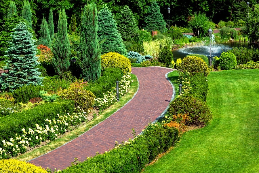 red brick paver walkway garden