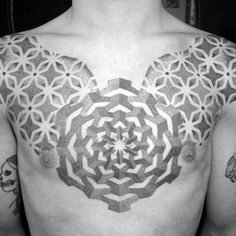 Line Art Sacred Geometry Chest Tattoo On Man