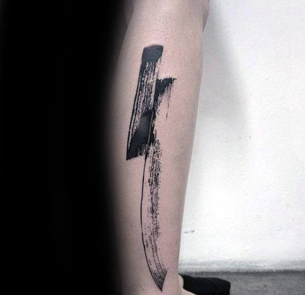 Line Brush Stroke Male Leg Tattoo