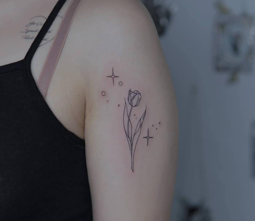 Line Star Tulip Tattoo
