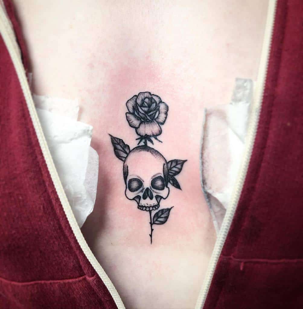 line work-cute-skull-and-rose-tattoo-haze.tattoo