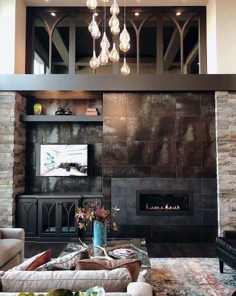 dark linear fireplace 