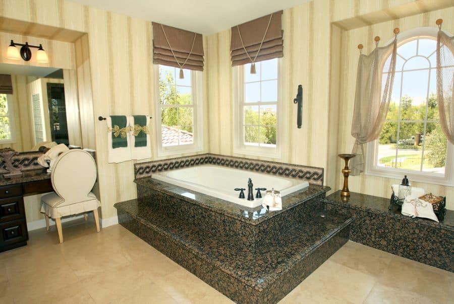 retro bathroom marble tub curtains