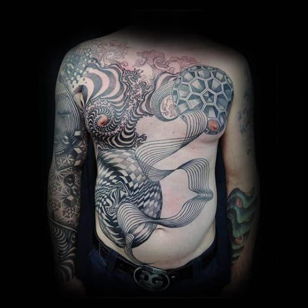 Lines And Shapes Male Factal Chest Tattoos