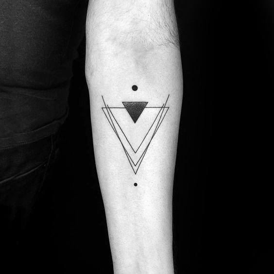 Lines With Solid Black Ink Triangle Guys Simple Tattoo On Forearm