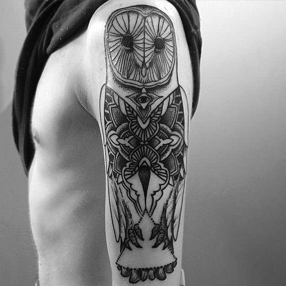 Linework Barn Owl Mens Pattern Arm Tattoos