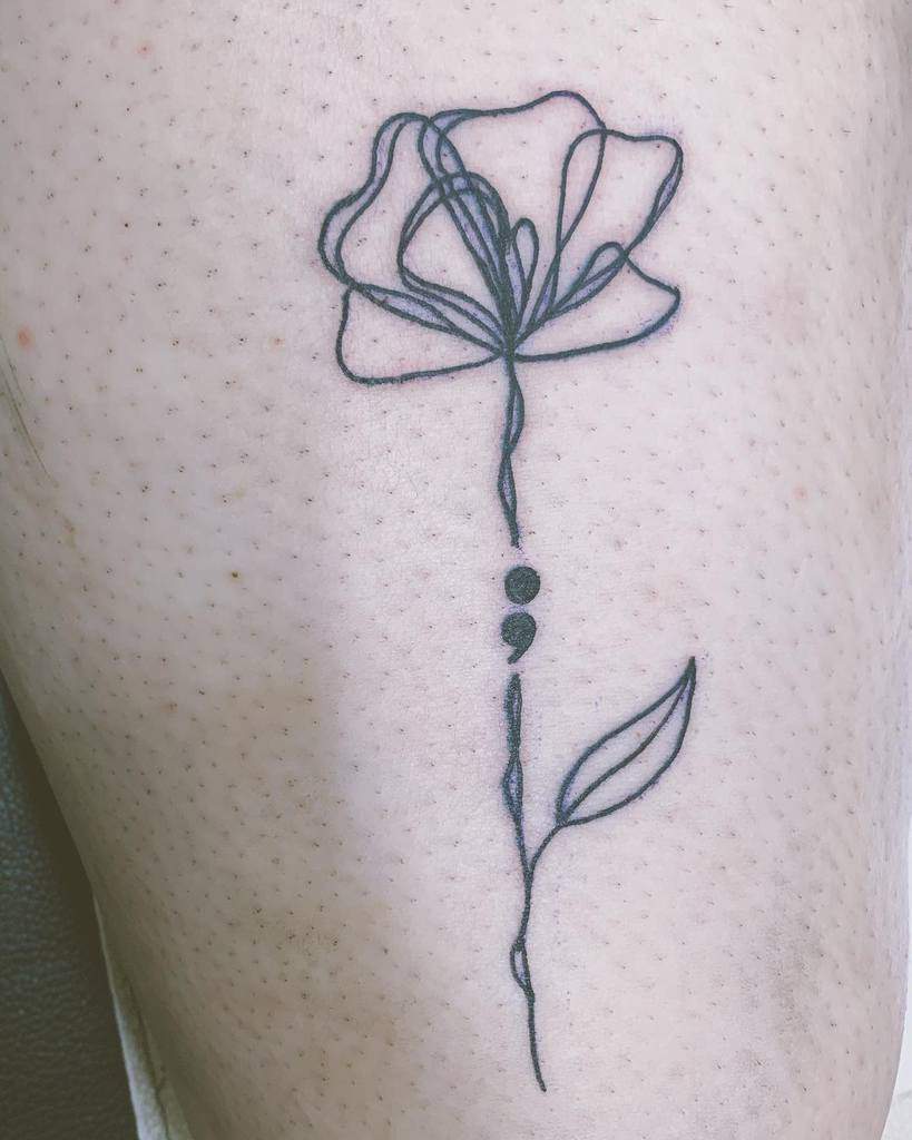 Linework Rose Delicate Semicolon Tattoo