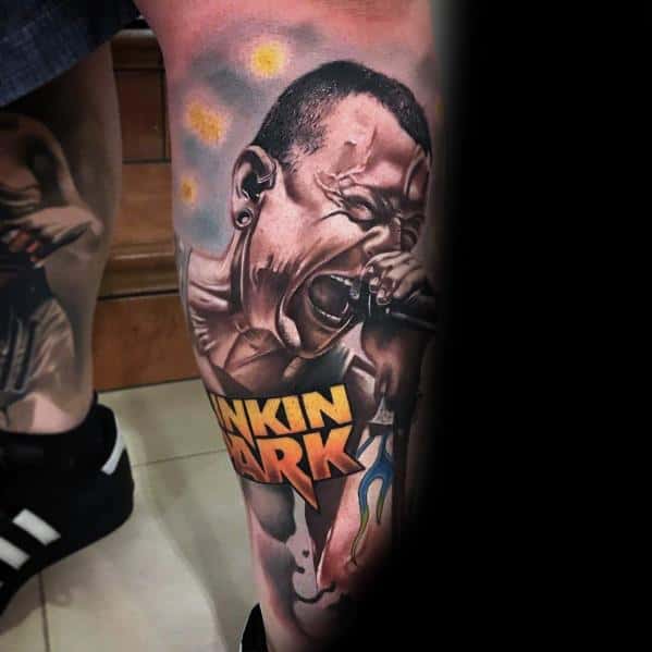 Linkin Park Chester Mens Leg Sleeve Tattoo