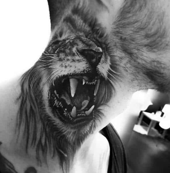 Lion Neck Tattoo Design Ideas For Men