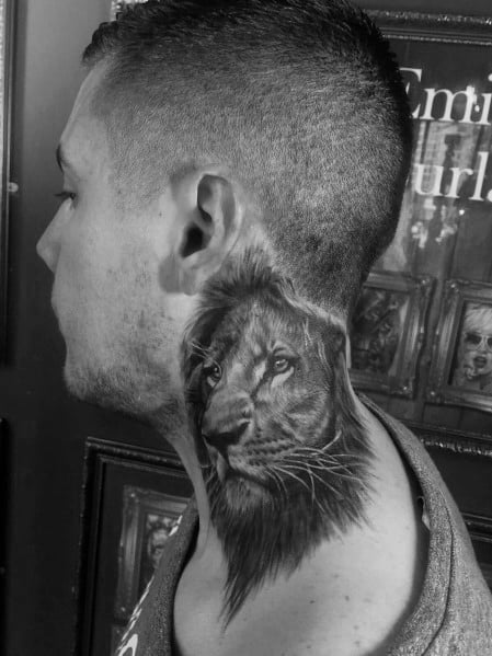 Lion Neck Tattoo Designs For Men