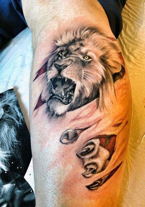 Lion Roar Tattoo For Men With 3D Scratch
