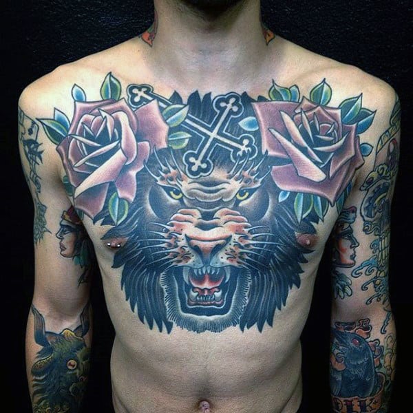 Lion Tattoos Chest Designs For Males