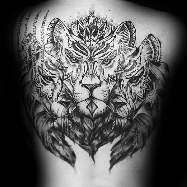 Lions Guys Upepr Back Ornate Tattoo Deisgns