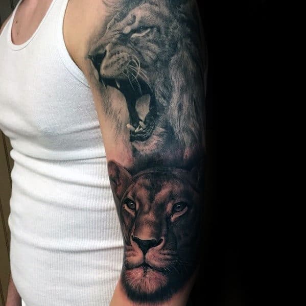 Lions Mens Realistic Arm Tattoos