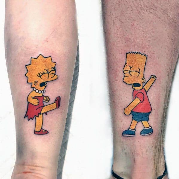 Lisa And Bart Back Of Leg Tattoo Simpsons Designs For Men
