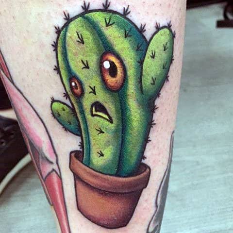 Living Cactus Cartoon Style Tattoo For Men