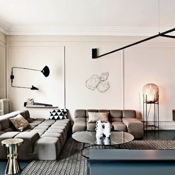 simple living room with gray sofa