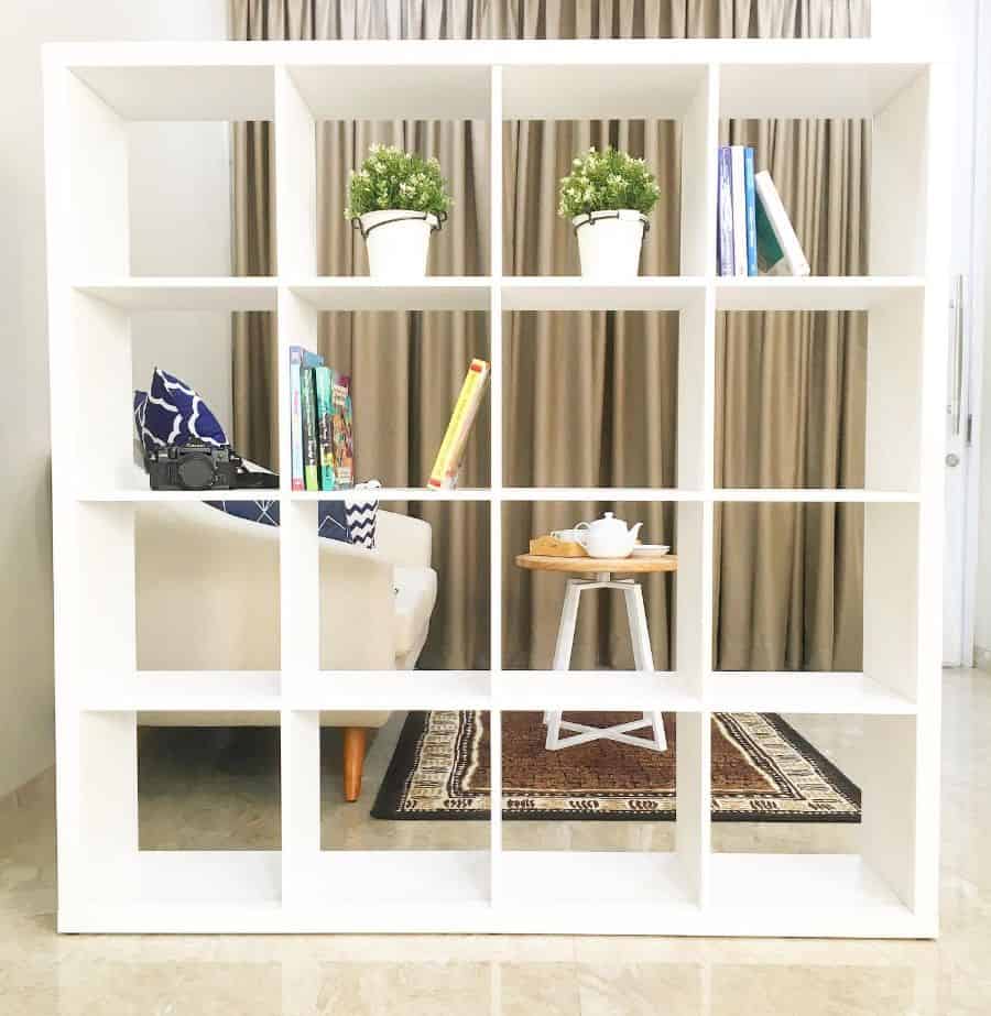 white bookcase living room divider 