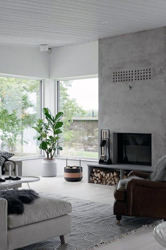 Living Room Simple Concrete Fireplace Design