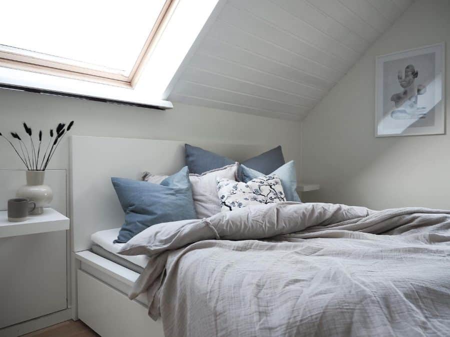 spare bedroom in attic with skylight