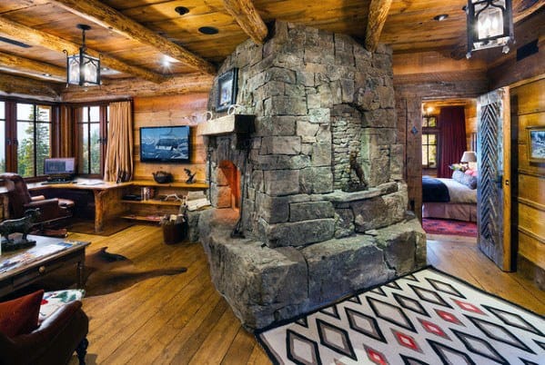 Log Cabin Fireplace Living Room Designs Rustic Ceiling