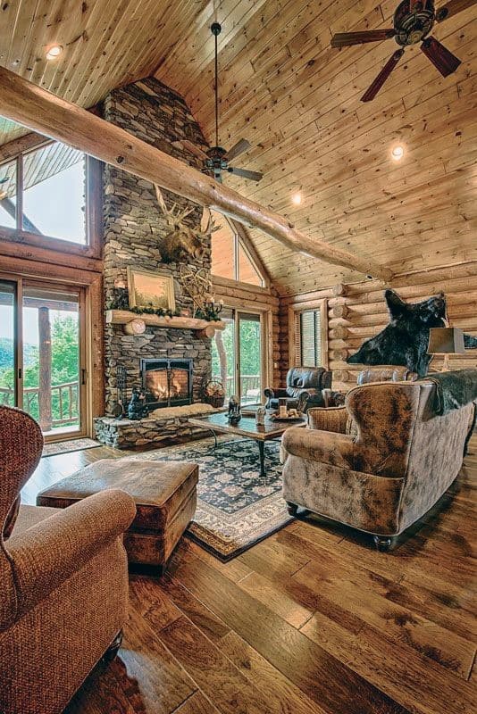 log cabin with area rug 
