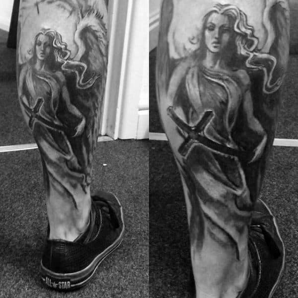 Long Haired Guardian Angel Tattoo Males Calves