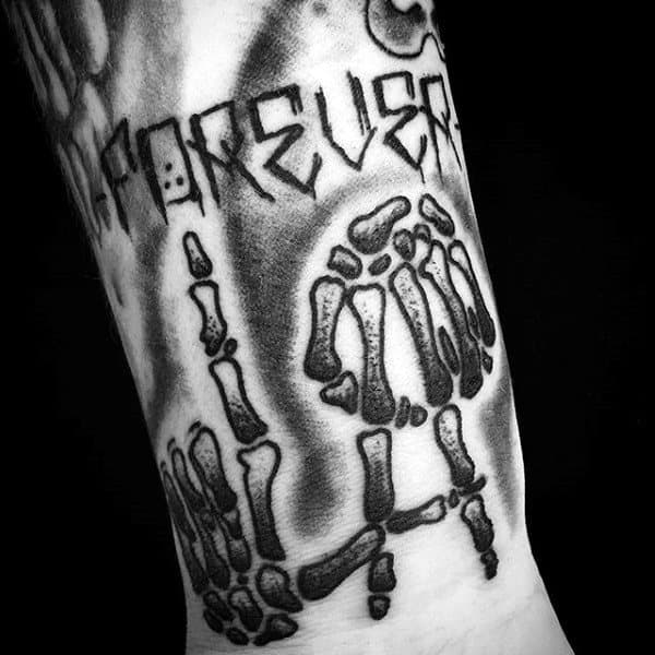 Los Angeles Skeleton Hand Mens Sign Tattoo Design On Forearm