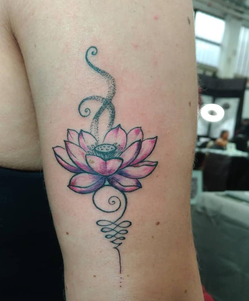 Lotus Colored Unalome Tattoo