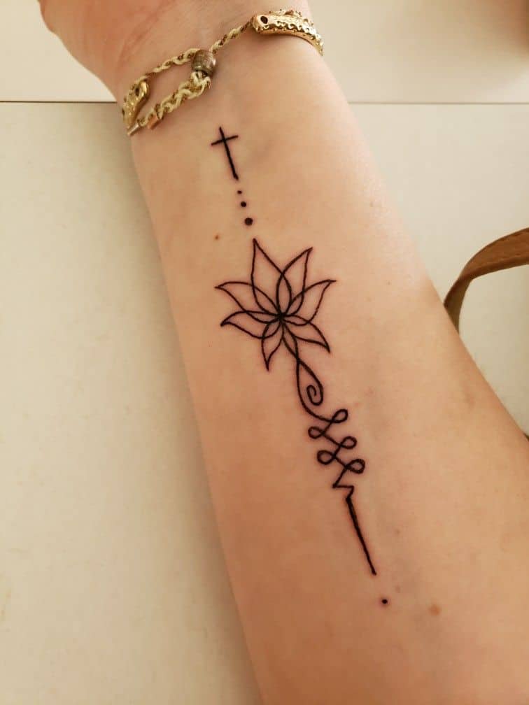Lotus Cross Unalome Tattoo