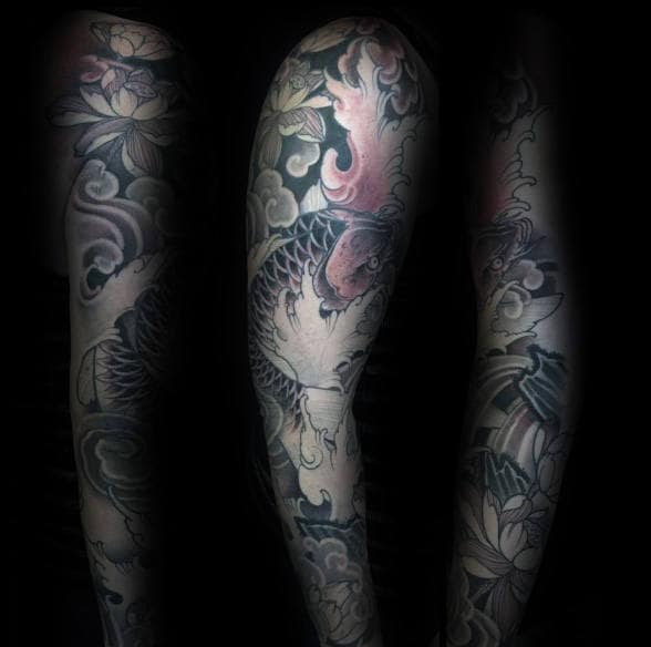Lotus Flower Japanese Male Full Sleeve Tattoo Design Ideas