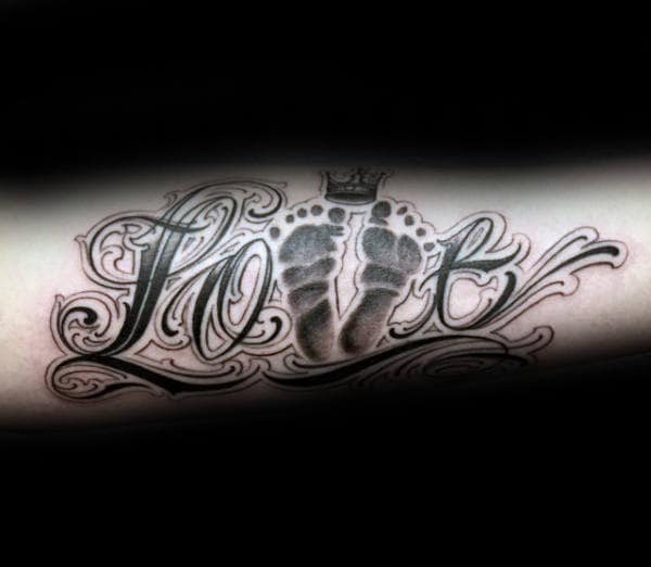 Love Footprint Guys Forearm Tattoos